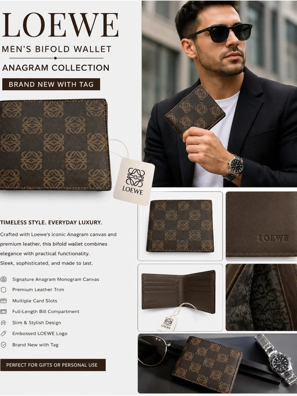 LOEWE Brown Anagram Canvas Card & Key Holder